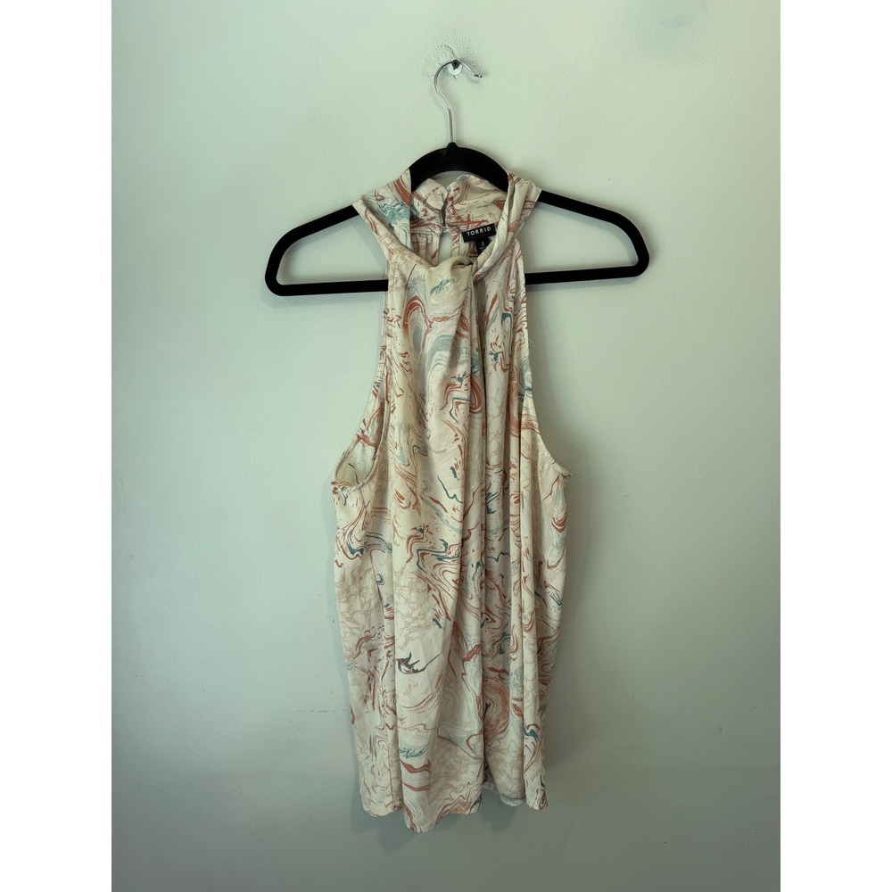 Torrid Women 2 Blouse Halter Neck Marble Swirl Print Sleeveless Top Pink Teal